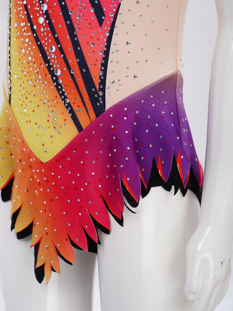 Maillot de ballet pour enfant à manches courtes, bloc de couleurs, strass, body en maille avec fermeture à pression à l'entrejambe pour gymnastique rythmique, spectacle sur scène