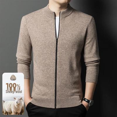 Men's 100% Pure Wool Zipper Stand Collar Cardigan
