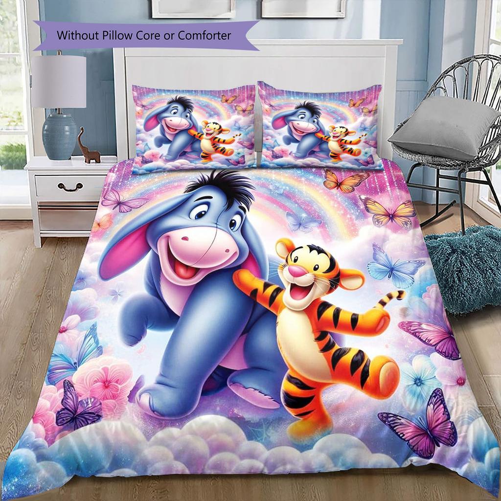 Colorful Cloud-patterned Eagle Ears and Tigger Print: Comfortable Bedding Set, Perfect for Decorating A Child's Bedroom.