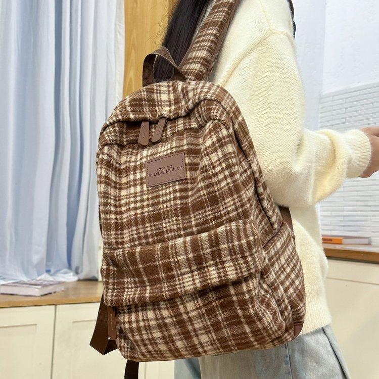 Schoolbag Japanese ins retro plaid high value large capacity simple versatile schoolbag junior high school student backpack
