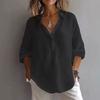 Solid Color Casual Loose V Neck Three Quarter Sleeve Shirt For Women