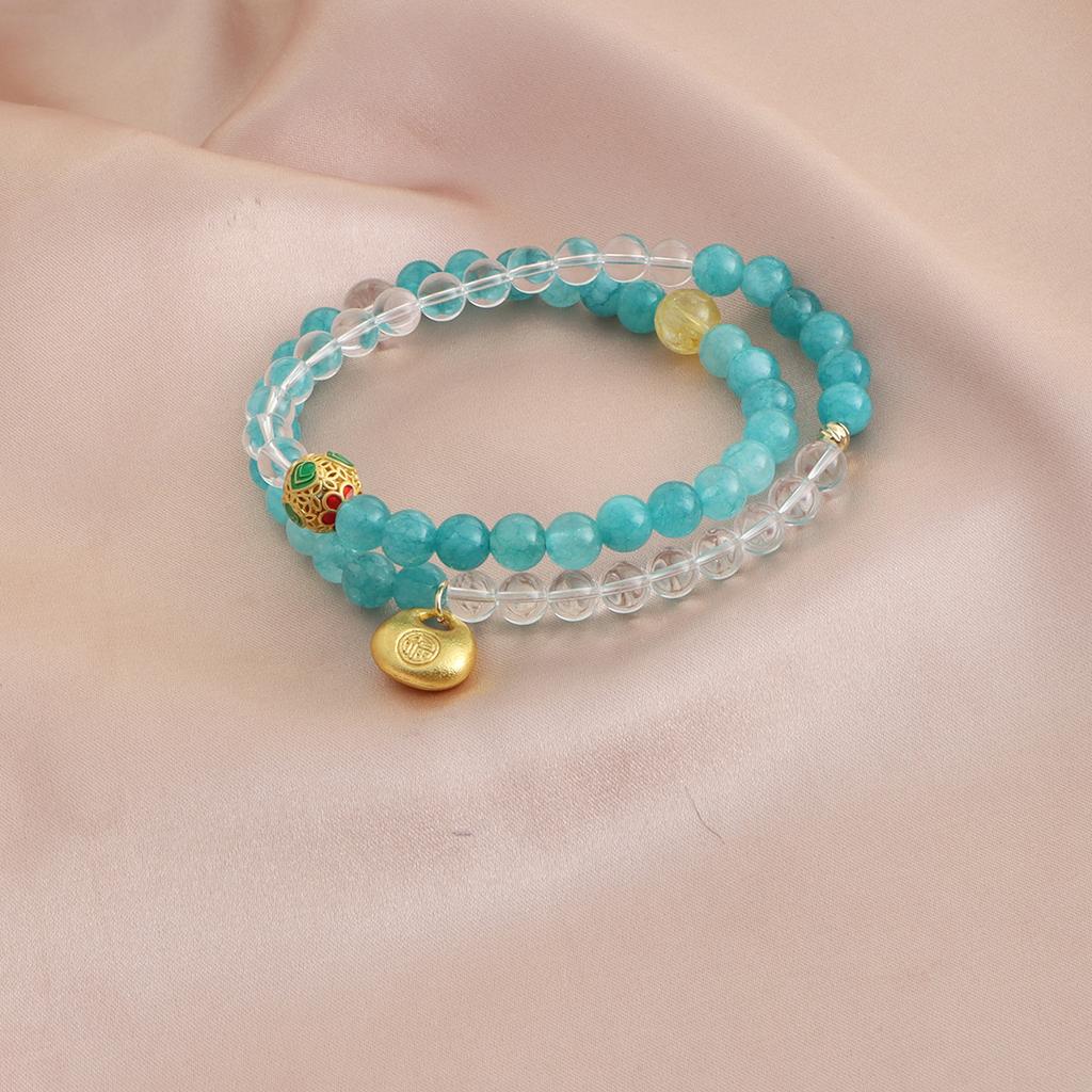 Bracelet Natural Shoushan Stone Tianshan Green Lotus Pod Safety Buckle Crystal Bracelet Double Layer Dopamine