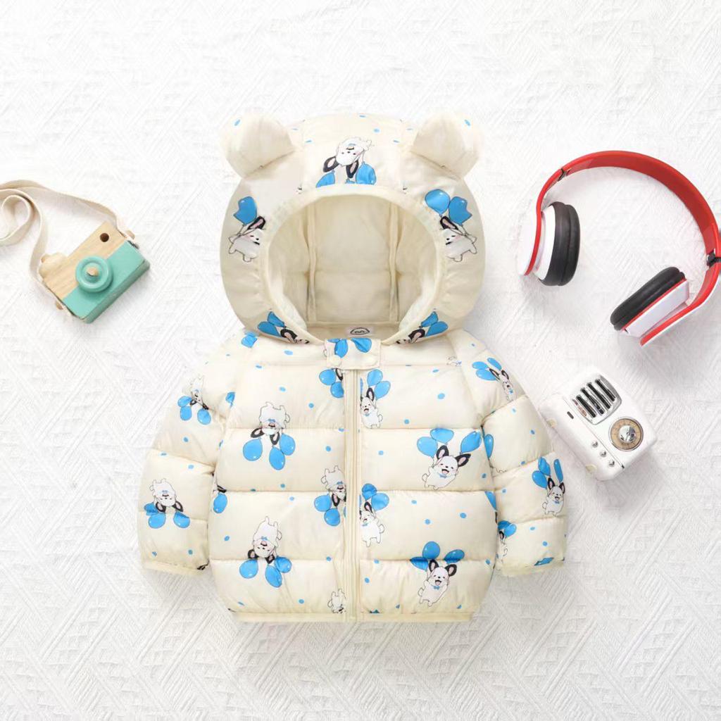 2025 Herbst/Winter Daunenjacke im Cartoon-Stil für Babys, mit Fleece gefüttert, kurze & dicke warme Baumwolljacke für Kleinkinder