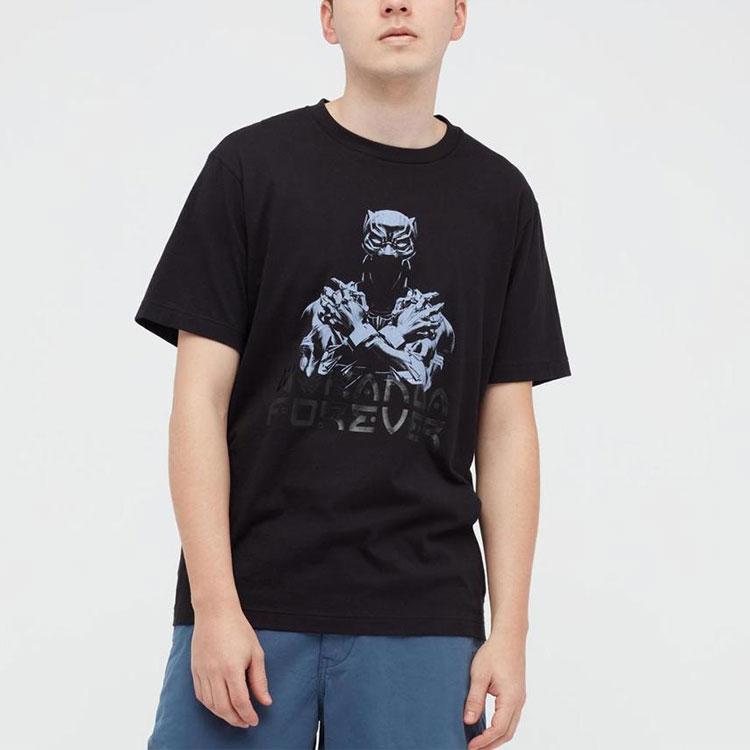 UNIQLO Essentials Printed Fitted Crew Neck Regular T-Shirt Unisex Tops Black 438030-09