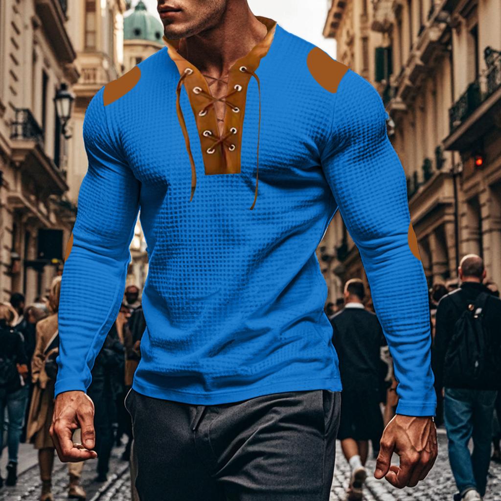 Herbst Neue Herren Patchwork Farbe Strap V-Ausschnitt Top Casual Langarm Base T Shirts Männer Sport T Shirt