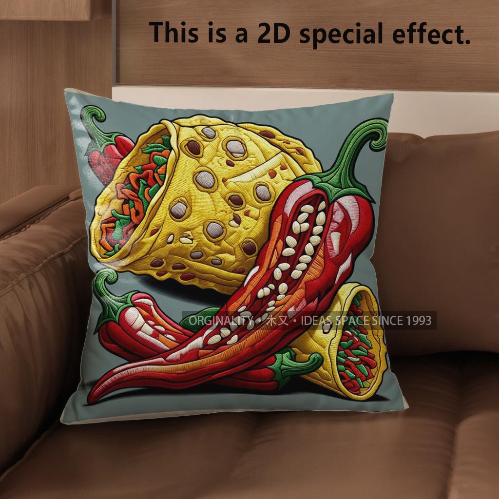 

2D Southwest Chili Taco Corn Print Throw Pillow Covers Pattern Cushion Cover Suitable For Sofa Bedroom Car Pillow Cover 40x40cm