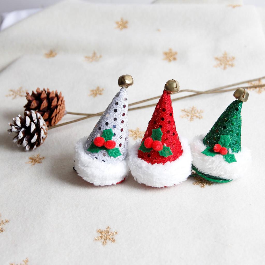 2025 Holiday Bestseller: Christmas Jingle Bell Top Hat Hair Clip with Snow White Plush and Leaves