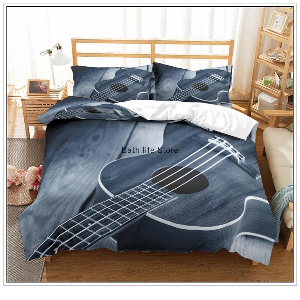 Mode Gitarre 3D-Druck Musik Bettwäsche-Set Bettbezug-Set Steppdeckenbezug mit Kissenbezug-Set Bettzeug für Zuhause Schlafzimmer-Dekor