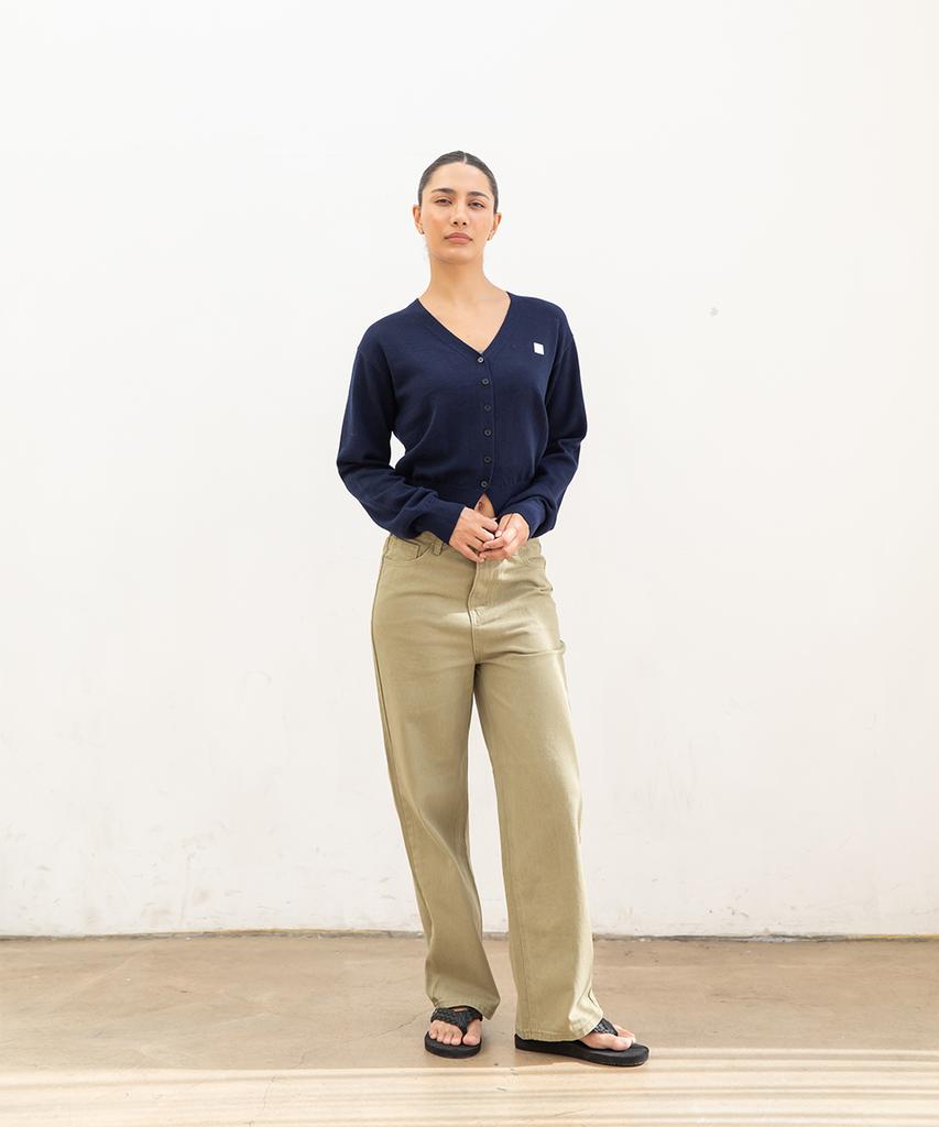 Chambros Women'S V-Neck Point Logo Cardigan [Navy]