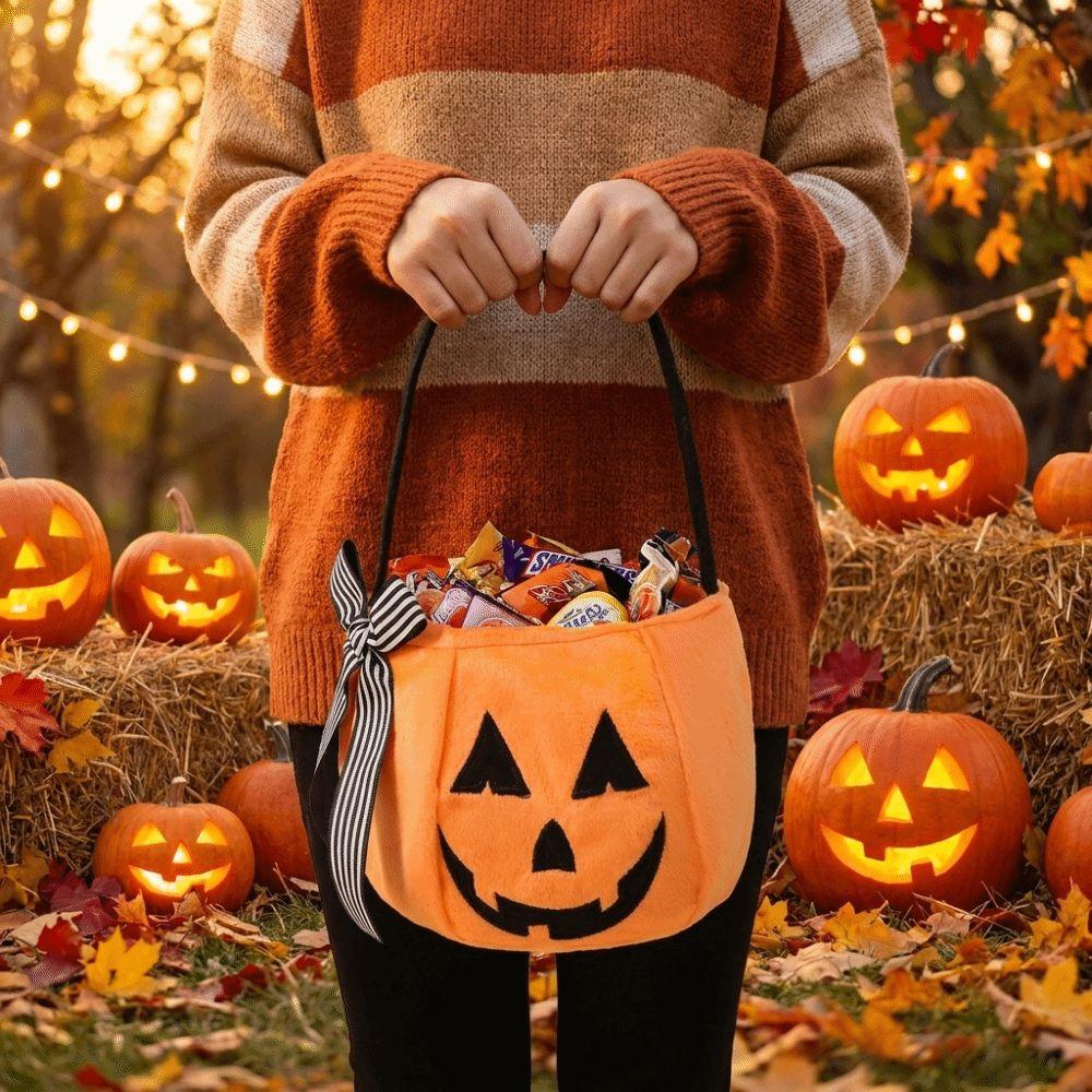 Geschenkkorb Tragbarer Kürbis Eimer Zuckertüte Spitze Schleife Umweltfreundliche Schleife Süßigkeiten Tasche Cartoon Süßes oder Saures Taschen Halloween Party