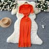 Xiaoxiangfeng foreign style fashionable metal buckle slim-fitting short-sleeved knitted dress women's summer French waist sweater skirt
