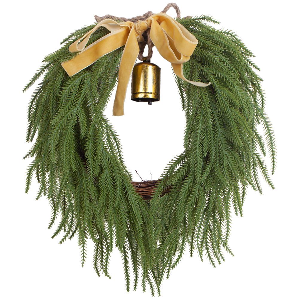 Simulation Norfolk Soft Glue Feel Pine Needle Wreath Christmas Bell Wreath Christmas Decoration Door Hanging Vine Ring