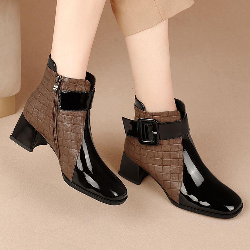 

2025 Черные Ботинки Мартин из Натуральной Кожи: Женские осенние полусапожки на среднем каблуке, на толстом высоком каблуке 38 коричневый