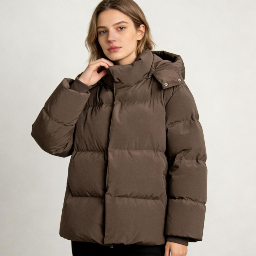 Winter New Solid Color Hooded Loose Cotton Puffer Jacket For Women, Casual Warm Thick Padded Coat For European American Style