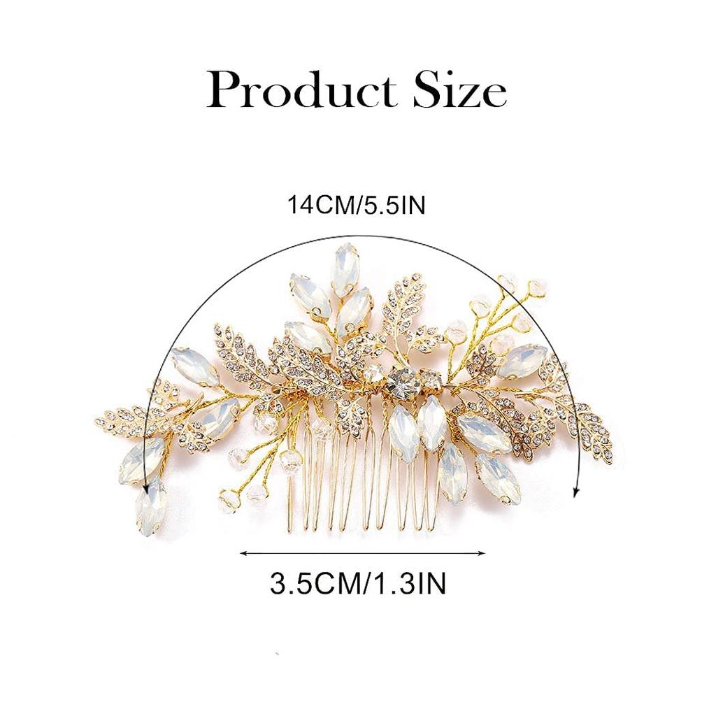 JEAIRTS Leaf Wedding Hair Comb Rhinestone Bridal Headpiece Opal Bridal Crystal Hair Accessories for Women(1-Gold)
