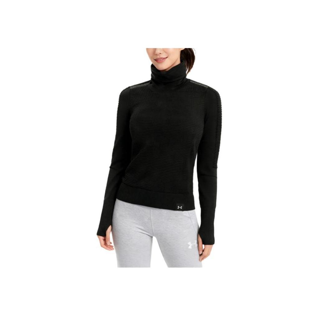 Under Armour Solid Color Logo Print High Neck Slim Fit Vintage Long Sleeve T-Shirt Women tops Black 1371576-001