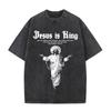 Vintage Washed Jesus Is King Graphic T-shirt Christian Religious Short Sleeve T-shirts Men Women Gothic Rock Oversized T Shirts