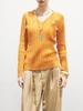 Women's Autumn Slim Fit Orange V-Neck Cable Knit Sweater - Korean Style Long Sleeve Casual Top