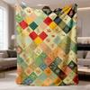 1pc Bohemian Flannel Blanket Suitable for All-Season Use, Soft Lightweight Fleece Throw with Ultrasound Patchwork Multicolor Floral Bedspread, Suitabl