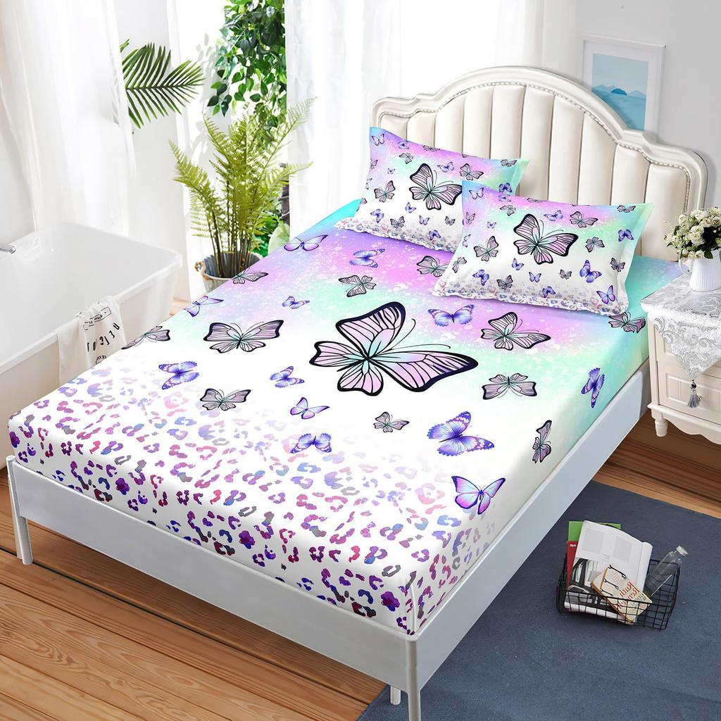 Beautiful Butterfly Pattern Mattress Three-Piece Digital Printing Mattress Bedding Set Adult Children