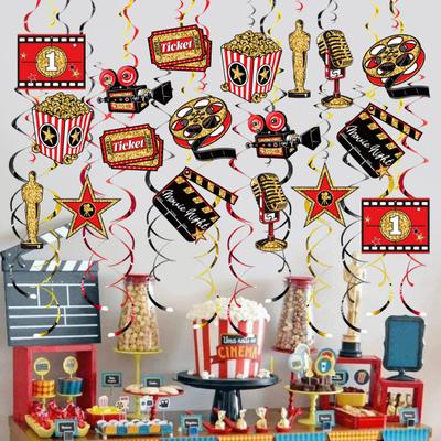 48 Piezas Decoraciones Colgantes de Remolinos Noche de Cine Remolinos de Papel de Aluminio Decoración Colgante de Techo Fondo de Película para Suministros de Fiesta Temática de Cine