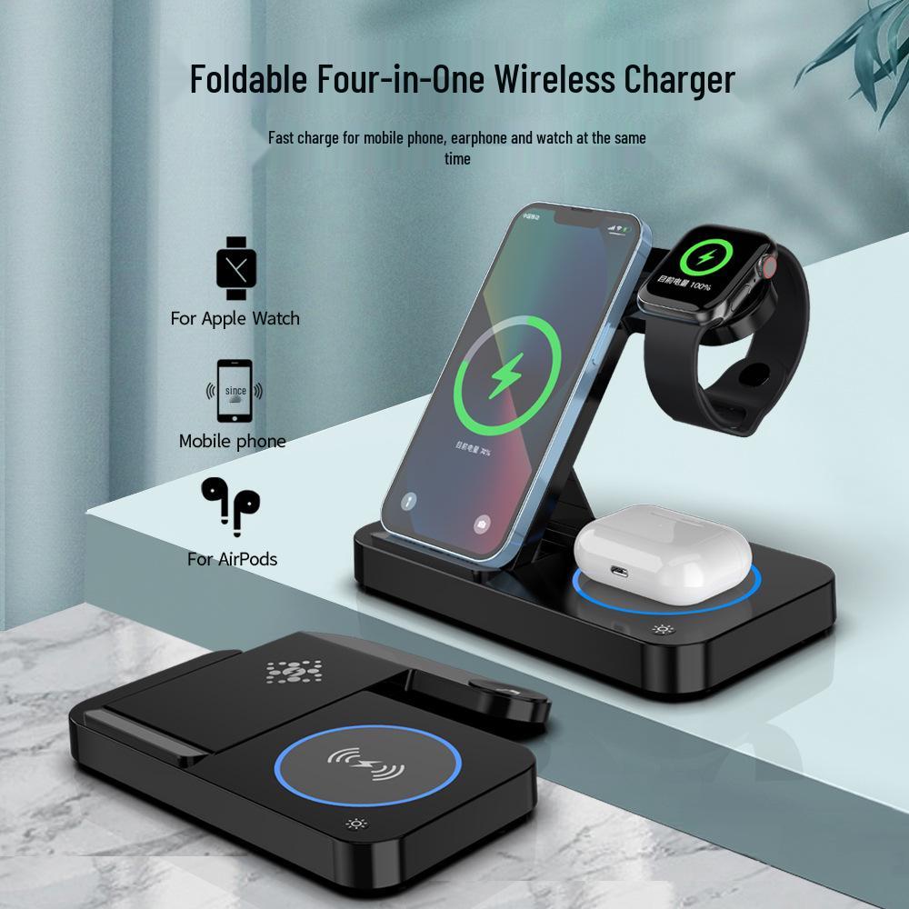 Wow Foldable 4-in-1 Wireless Charger for Apple & Samsung Phones, Watches, Headphones
