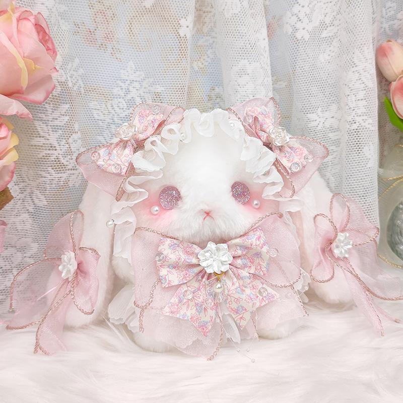 Neue Lolita Lolita Schlappohr-Kaninchenpuppen-Tasche Schleife niedliche Plüschtasche Perle Handgemacht