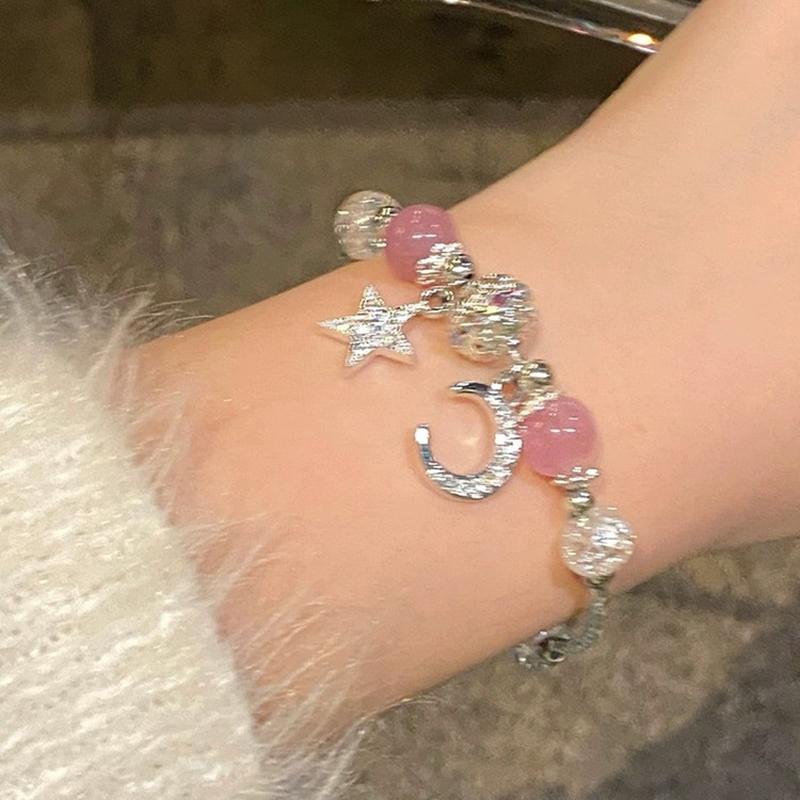 

Милый браслет из бусин Браслет со звездой и луной Украшения на запястье Подарок для девочек розовый