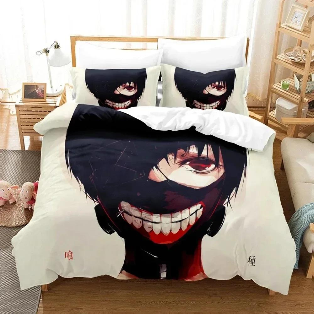 Top 3D Anime Tokyo Ghoul Bedding Set Double King Soft Children Bedroom Down Coat Set Animation Tokyo Ghoul Customizable Style