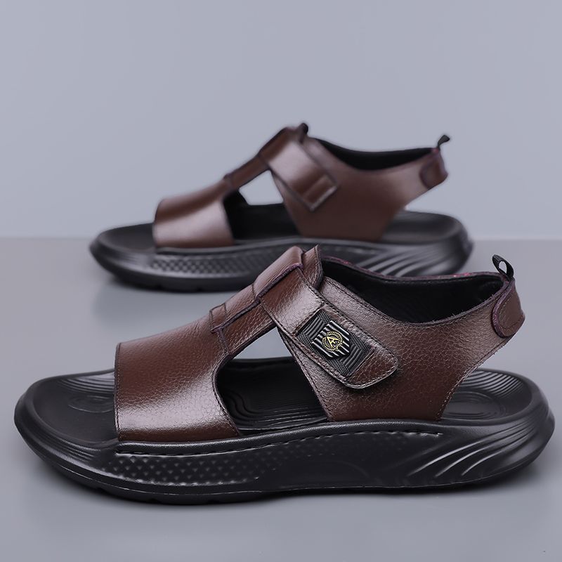 

Пляжная обувь платформа мужские сандалии на липучке мужские шлепанцы с открытым носком нескользящие крутые 44