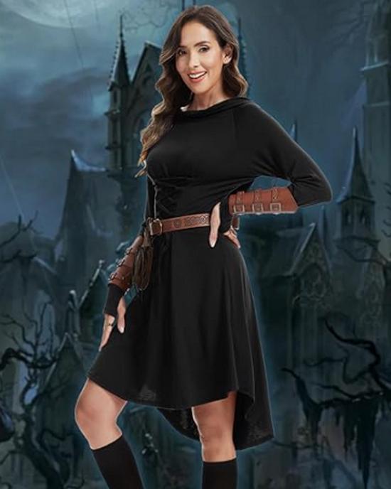 Women's Medieval Lace Hooded Renaissance Dress