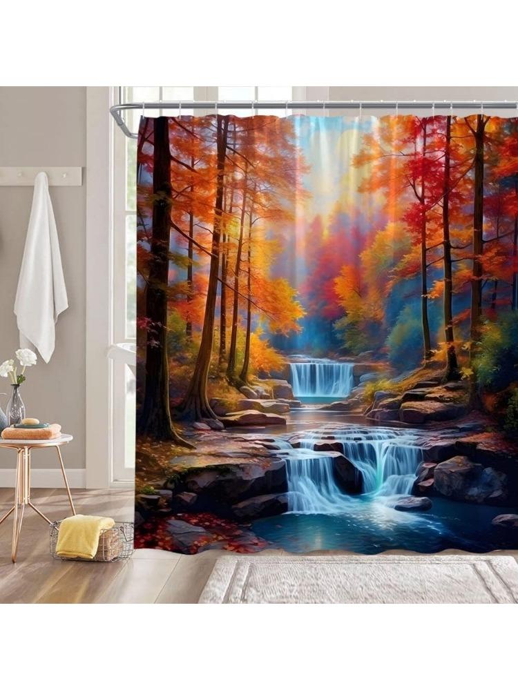 

Forest Waterfall Shower Curtain Rustic Tree Forest Jungle Waterfall Farmhouse Country Nature Scenery Fabric Bathroom Decor W60H190(CM)-1 Pcs