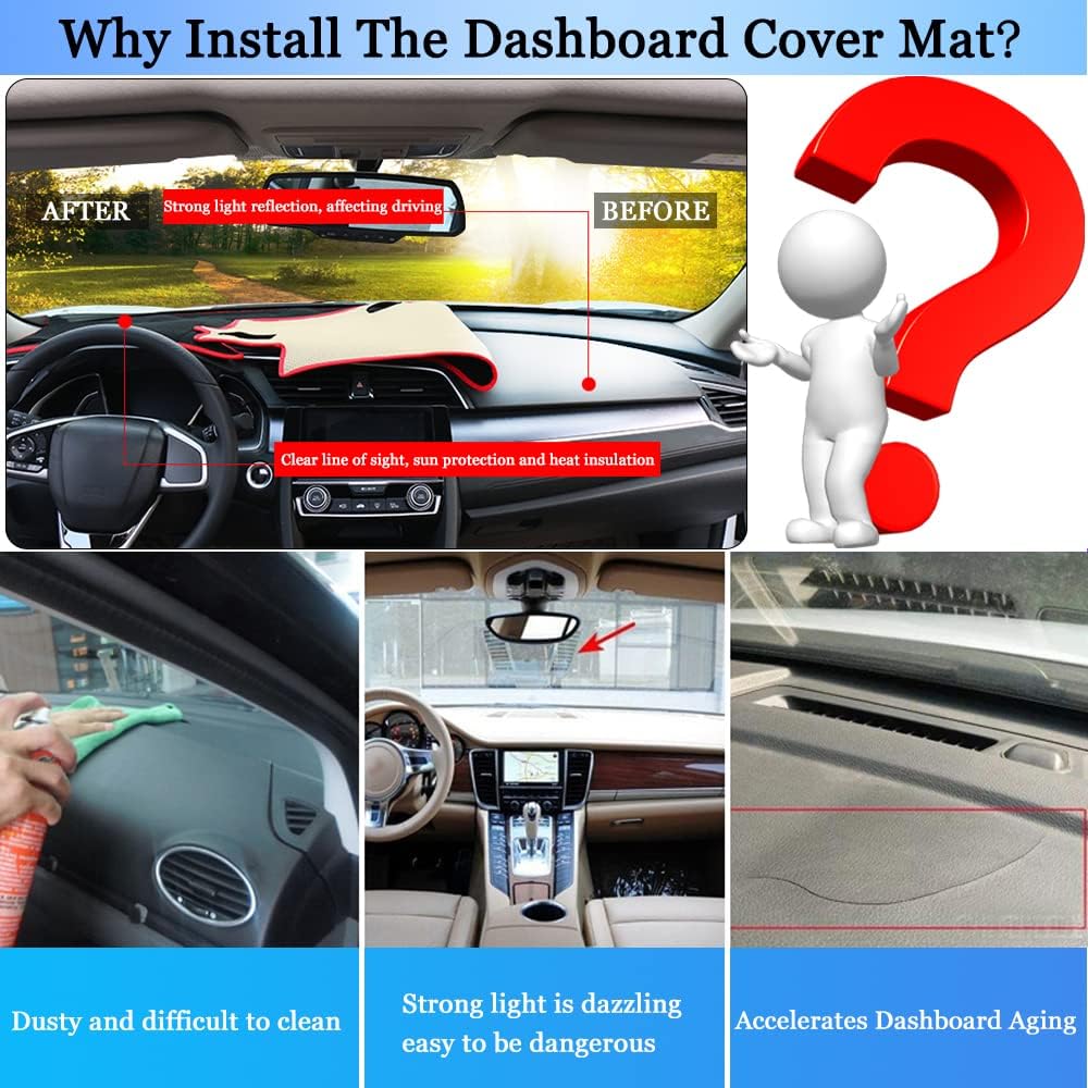 Dashboard Cover Dash Cover Mat Pad Carpet Custom Fit for Honda 10th Gen Civic 2016 2017 2018 2019 2020 2021 Accessories Anti-Skid Center Console