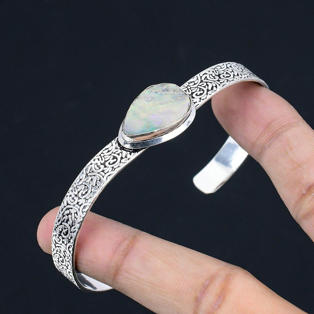 Womens day Deal 925 Silver Pear Abalone Shell Stone Engagement Bangle Bracelet