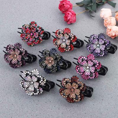 Acrylic Girls Female Ponytail Holder Hair Accessories Flower Duckbill Clip Rhinestone Hair Claw