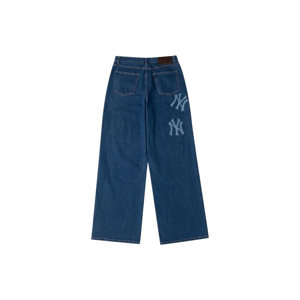 MLB New York Yankees Printed Logo Straight Leg Mid Rise Loose Fit Jeans Women bottoms Bright-Blue 3FDPB0334-50INS