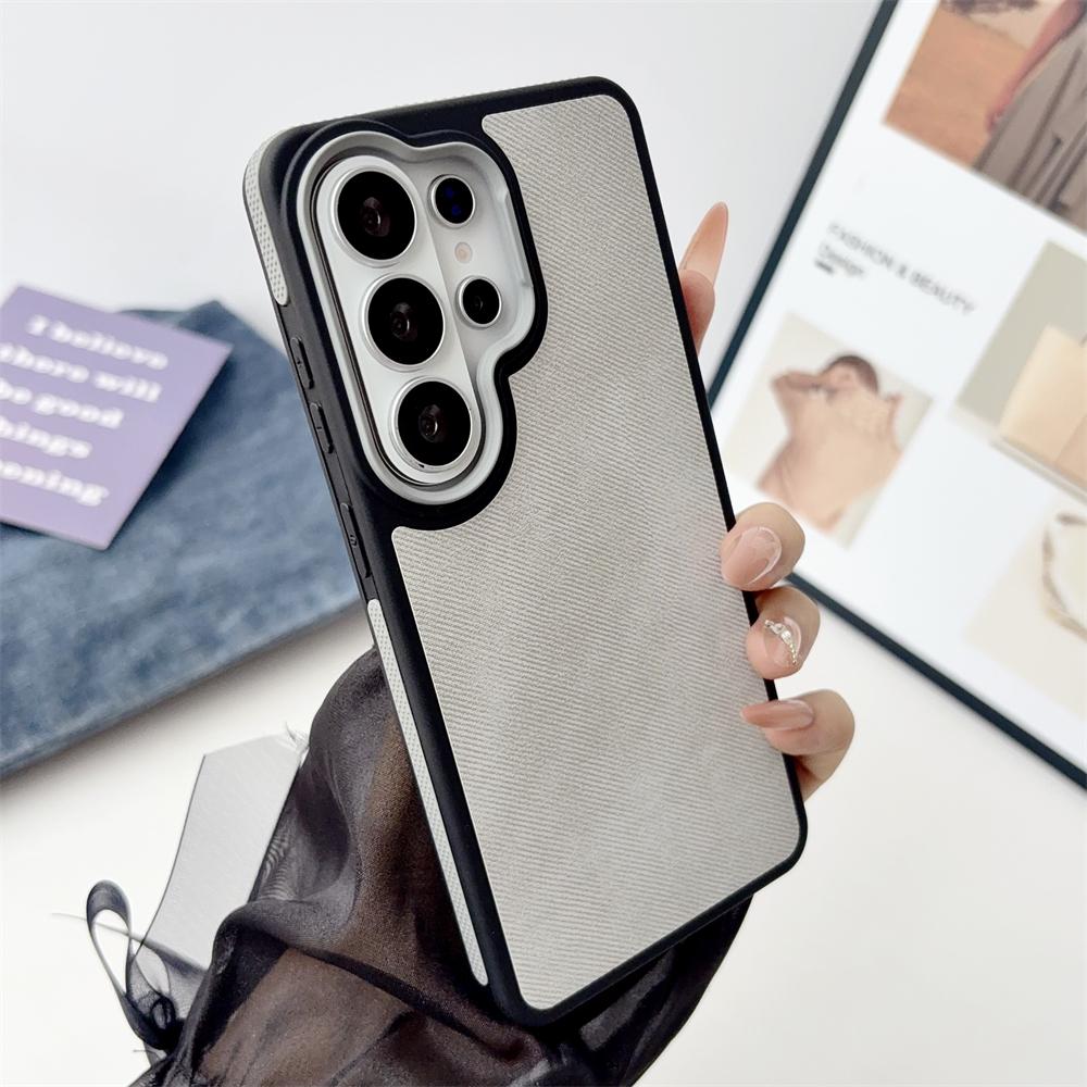Luxury Metal Lens Frame Leather TPU Phone Case For Samsung Galaxy S26 Ultra S25 S24 FE S23 Plus S26 Shockproof Armor Back Cover