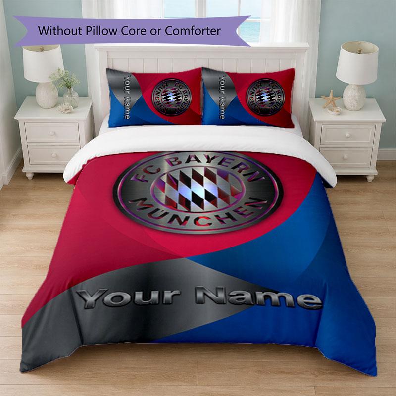 Set Biancheria da Letto Personalizzato Bayern Monaco con Nome Testo 1 Copripiumino+2 Federe Logo Calcio Regalo Personalizzato per Occasioni Speciali Decorazione Camera da Letto