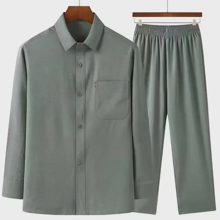 Short-Sleeve Cotton & Linen Lapel Shirts for Middle-Aged Men