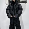 Men's and Women's Vintage PU Leather Puffer Jacket Short Quilted Coat American Retro Stand Collar Unisex Couple Outerwear