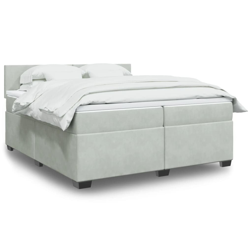 Box Spring Bed with Mattress Light Grey 200x200 cm Velvet