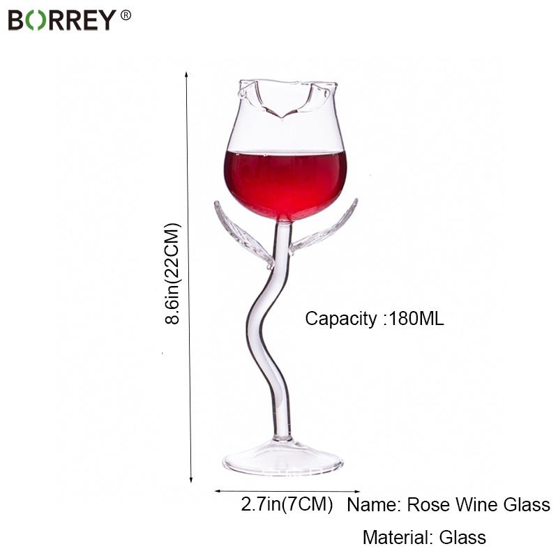 BORREY Crystal Glass Rose Red Wine Glass Wine Magnum Glass Clear Stemware Cup Party Fun Cold Drink Juice Mug 6oz Gift for Women