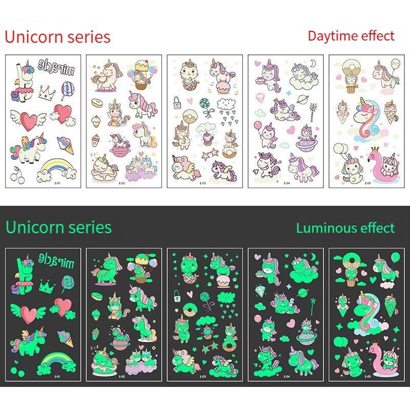 15 Sheets Carton Tatoo Kids Play Temporary Tatoo Sticker for Childrens Body Art Mermaid Sticker Glow Paste on Face Arm