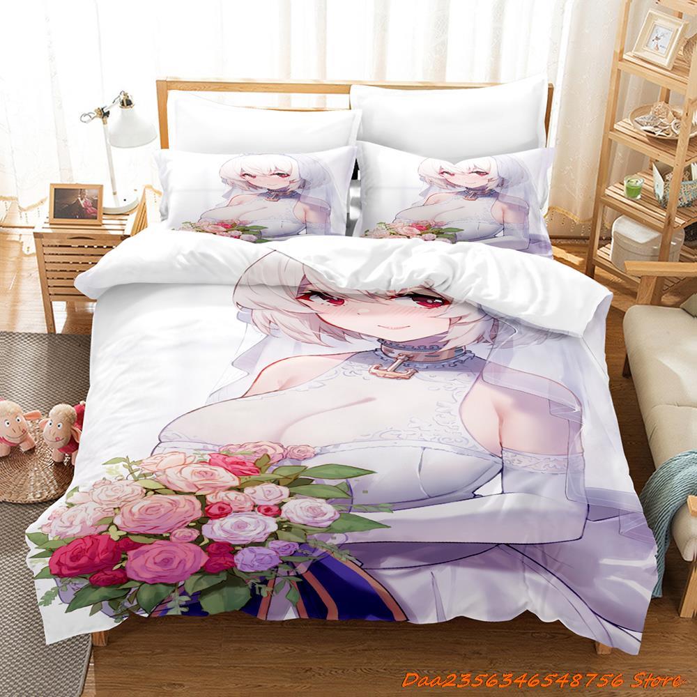 Sexy Azur Lane Sirius Beding Set Carton Anime Thre-piece Set Adult People Kid Bedrom with Soft Fabric Duvetcover Sets 3D Kawai Girl Game Bed Set