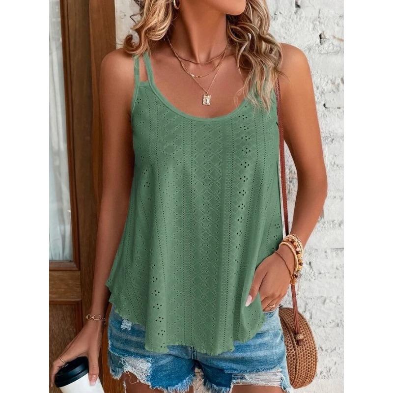 Fashion Summer Women Jacquard Sling Vest Plus Size Round Neck Sleeveless Loose Casual Simple Blouse Bottoming Shirt Solid Color Female Elegant Tops