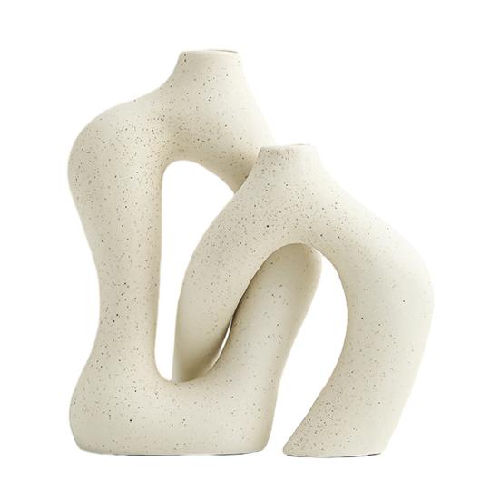 Yousheng 2 Pcs/Set Ceramic Vases Irregular Circular Cross Modern Boho Vase Minimalist Nordic Style Flower Vase for Tabletop Shelf Home Decor