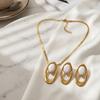 Trendy Gold White Resin Stone Jewelry Set Oval Pendant Herringbone Necklace & Drop Earrings For Women Daily & Bridal Wear