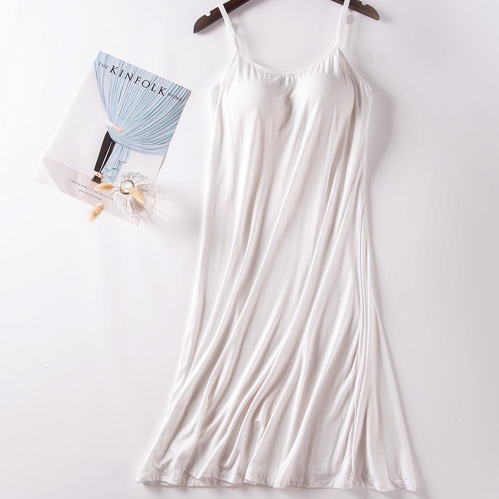 Dam Modal Nattlinne i Plusstorlek med Vadderade Kupor - Lös, Mellanlång Sommar Hemklänning