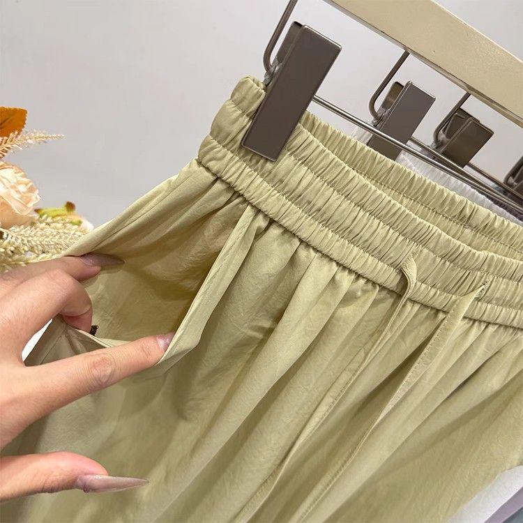 Korean Style 2026 Spring/Summer Women's Elastic Waist Wide-Leg Pants - Solid Color, Sun Protection, Quick Dry, Floor-Length, Versatile.