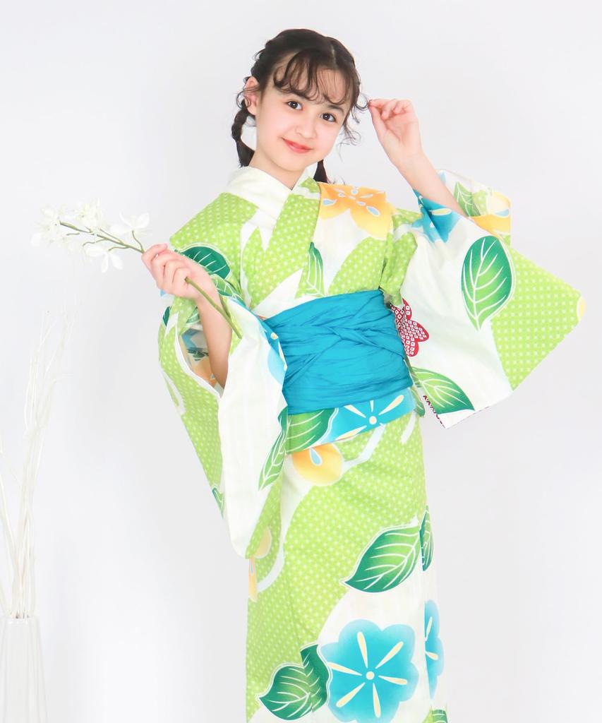 Yukata Set Junior Retro Change Weave 3 Piece Set Heiko C Girls In Search of the Village Where Flowers [KYOETSU] (Yukata, Obi, Geta) (120cm, 8. Fall)